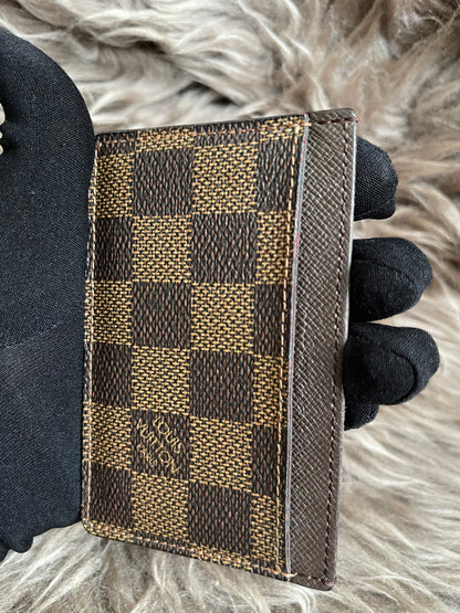 Pre-Owned Louis Vuitton Card Holder Damier Ebene Canvas