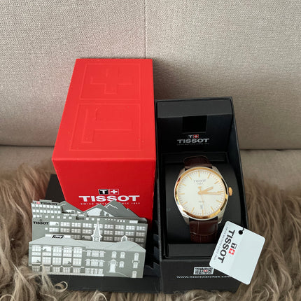Preloved Authentic Tissot  T-Classic PR 100 White Dial Brown Leather Strap Watch for Men