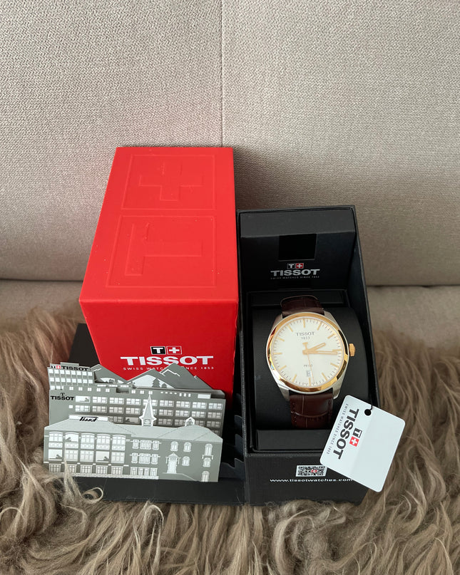 Preloved Authentic Tissot  T-Classic PR 100 White Dial Brown Leather Strap Watch for Men