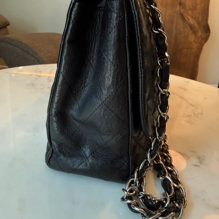 Preloved Authentic CHANEL Jumbo Quilted Single Flap Lambskin Black Silver Hardware
