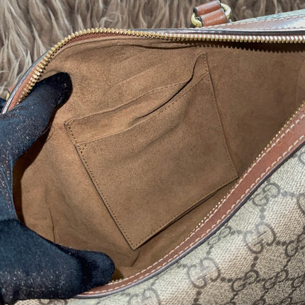 Peloved Authentic Gucci GG Supreme Duffle/Boston Mini – Tan Leather Trim with Strap
