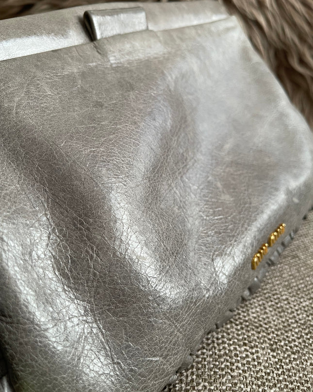 Preloved Autehntic Miu Miu Ruffle Crossbody Bag – Taupe
