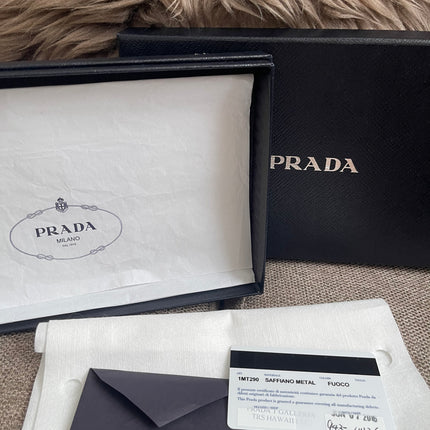 Preloved Authentic Prada Saffiano Metal Wallet on Chain in Fuoco Red