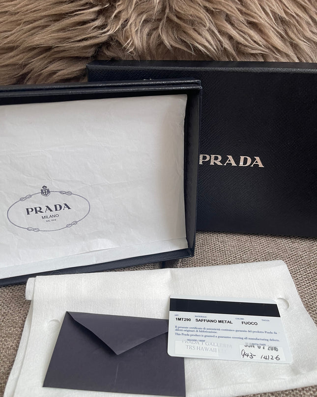 Preloved Authentic Prada Saffiano Metal Wallet on Chain in Fuoco Red