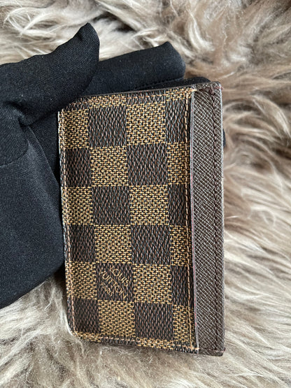 Pre-Owned Louis Vuitton Card Holder Damier Ebene Canvas