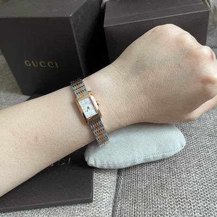 Preloved Authentic Gucci 8600L Ladies Watch — Two-Tone Rose Gold & Silver GG Dial