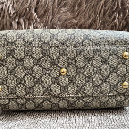 Peloved Authentic Gucci GG Supreme Duffle/Boston Mini – Tan Leather Trim with Strap