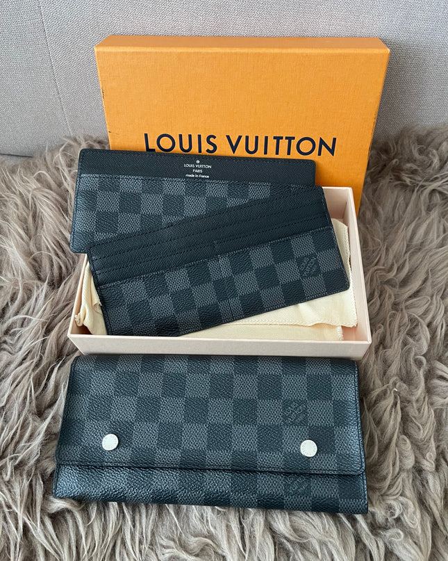 Preloved Authentic Rank A- Louis Vuitton Damier Graphite long wallet with removable insert