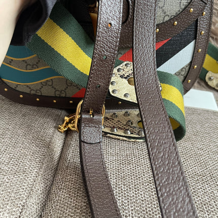 Preloved Authentic Gucci GG Supreme Canvas Leather and Python Medium Bamboo 1947 Top Handle Bag