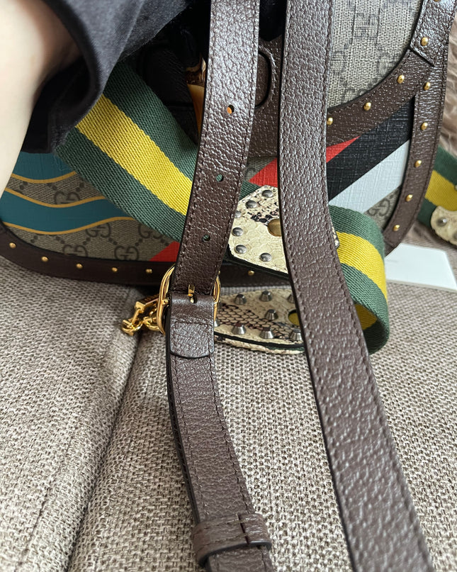 Preloved Authentic Gucci GG Supreme Canvas Leather and Python Medium Bamboo 1947 Top Handle Bag