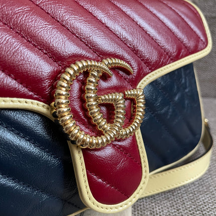 Preloved Authentic Gucci GG Marmont Small Shoulder Bag — Bicolor Red & Navy Matelassé