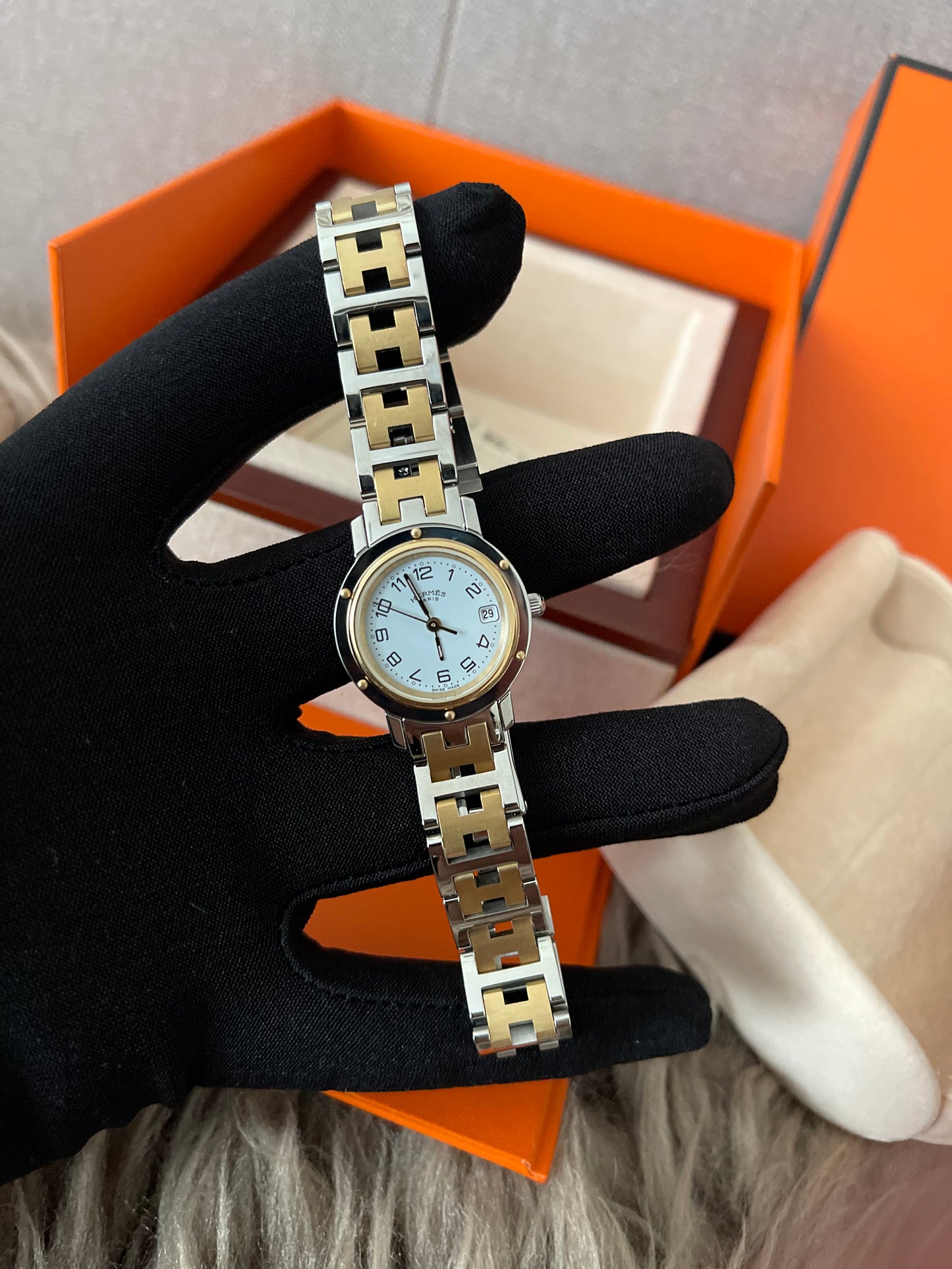 Preloved Authentic Hermès Clipper Watch 2 tone