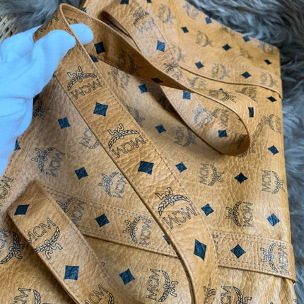 MCM Cognac Visetos Coated Canvas Medium Heritage Top Zip Shopper Tote
