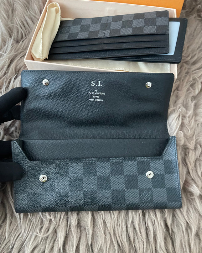 Preloved Authentic Rank A- Louis Vuitton Damier Graphite long wallet with removable insert