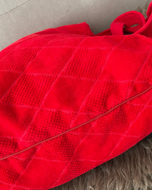 Preloved Authentic Chanel Red Terry Cloth Beach Bag and Towel Set