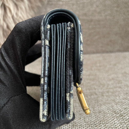 Preloved Authentic Dior Saddle Compact Wallet – Blue Oblique Jacquard