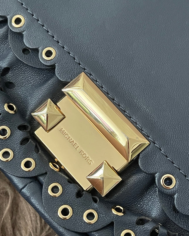 Preloved Authentic Michael Kors Black Leather Small Sloan Studded Chain Shoulder Bag