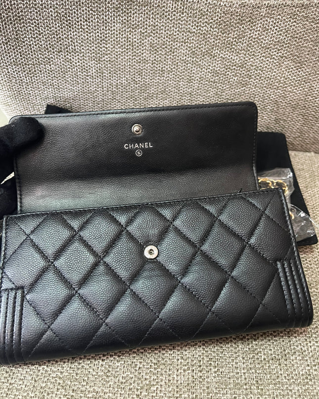 Preloved Authentic Chanel Boy Long Wallet with Chain Strap (WOC Style)