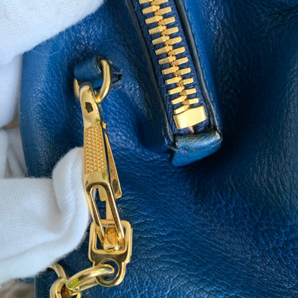 Miu Miu Two Tone Blue Madras Leather Doctor Satchel