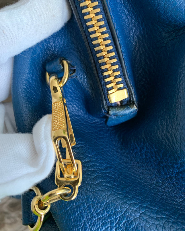 Miu Miu Two Tone Blue Madras Leather Doctor Satchel