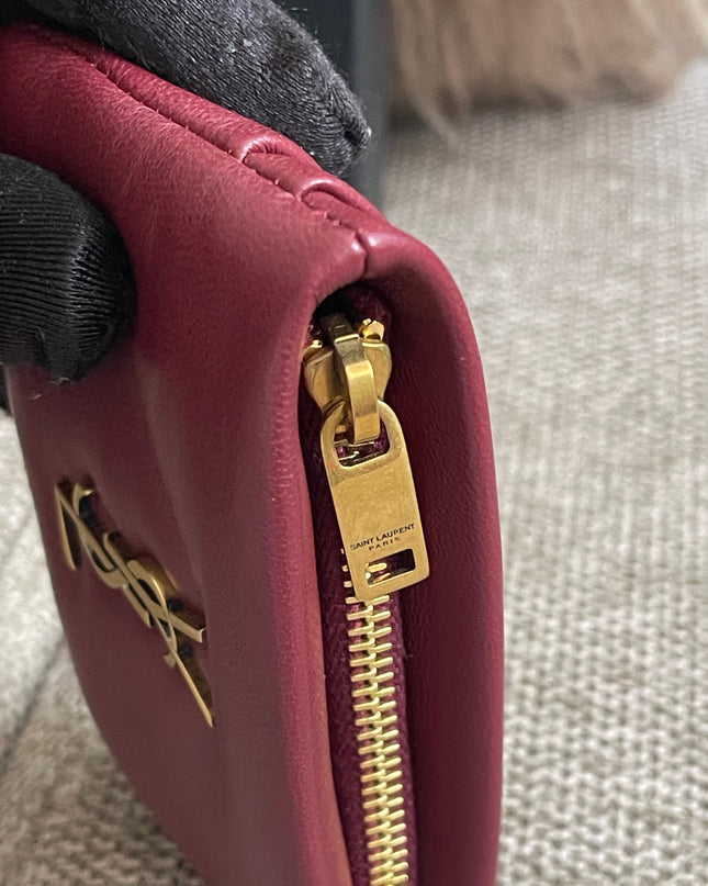 Preloved Authentic Saint Laurent Monogram Zipped Card Case — Burgundy