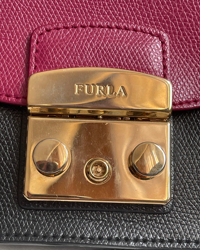 Preloved Authentic Furla Metropolis Mini Crossbody Bag Bicolor Black Fuchsia