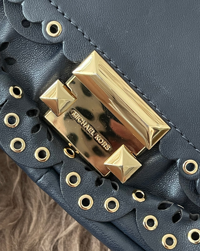 Preloved Authentic Michael Kors Black Leather Small Sloan Studded Chain Shoulder Bag