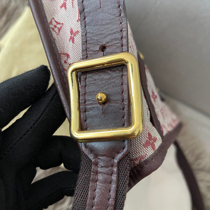 Preloved Authentic Louis Vuitton Monogram Mini Lin Marjorie shoulder bag in burgundy cloth with leather trim