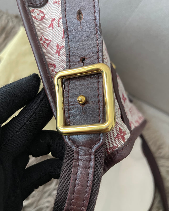 Preloved Authentic Louis Vuitton Monogram Mini Lin Marjorie shoulder bag in burgundy cloth with leather trim