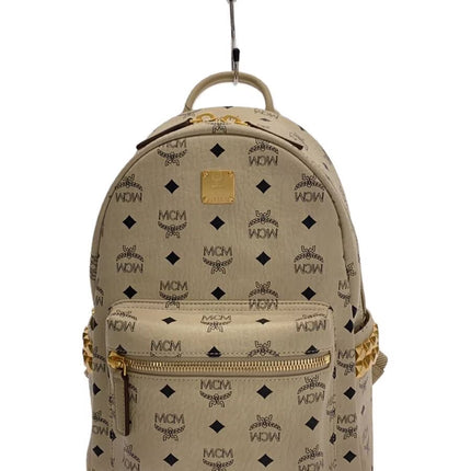 Preloved Authentic MCM Side stud backpack/Visetos/Rucksack/Leather/BEG/All-over pattern//
