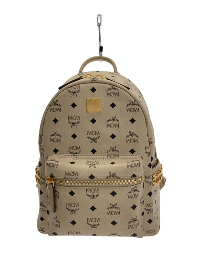 Preloved Authentic MCM Side stud backpack/Visetos/Rucksack/Leather/BEG/All-over pattern//