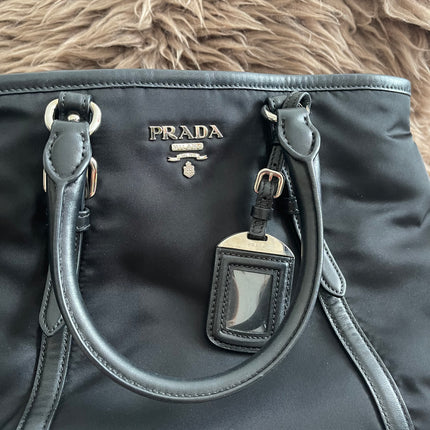 Preloved Authentic Prada Tessuto Nylon Tote Bag Black with Crossbody Strap