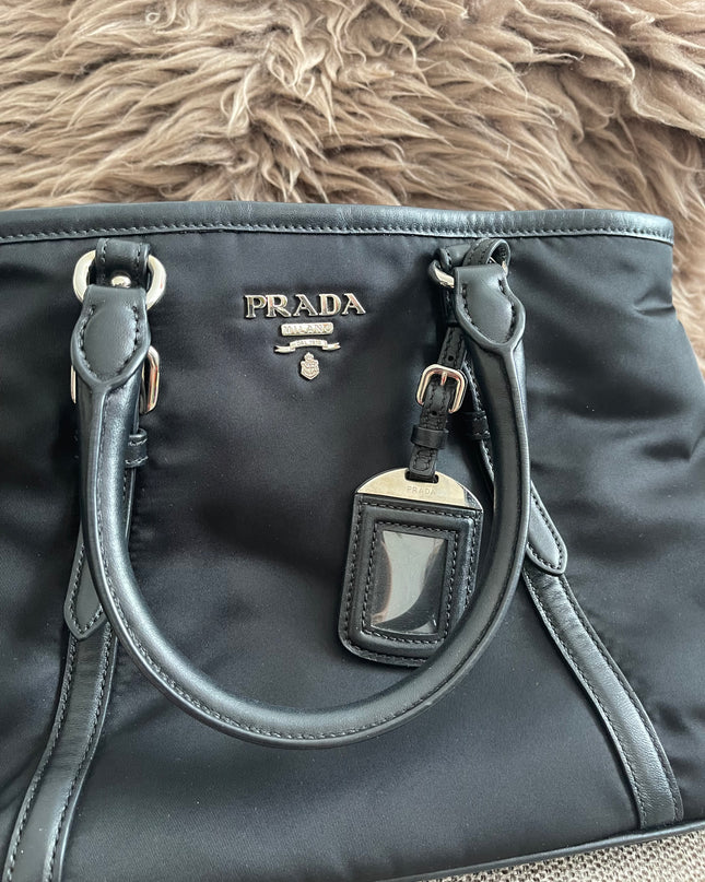 Preloved Authentic Prada Tessuto Nylon Tote Bag Black with Crossbody Strap