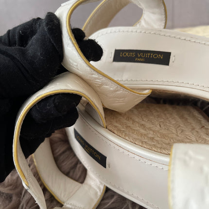 Preloved Authentic Louis Vuitton White Monogram Wedge Sandals in 36.5
