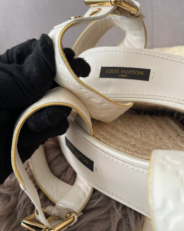 Preloved Authentic Louis Vuitton White Monogram Wedge Sandals in 36.5