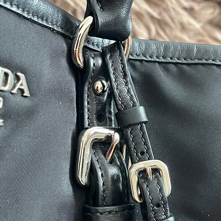 Preloved Authentic Prada Tessuto Nylon Tote Bag Black with Crossbody Strap