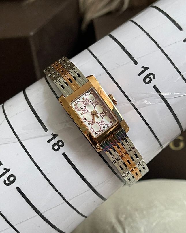 Preloved Authentic Gucci 8600L Ladies Watch — Two-Tone Rose Gold & Silver GG Dial