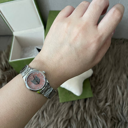 Preloved Authentic Gucci G-Timeless Mystic Cat (Feline Head) – Pink Mother-of-Pearl Dial