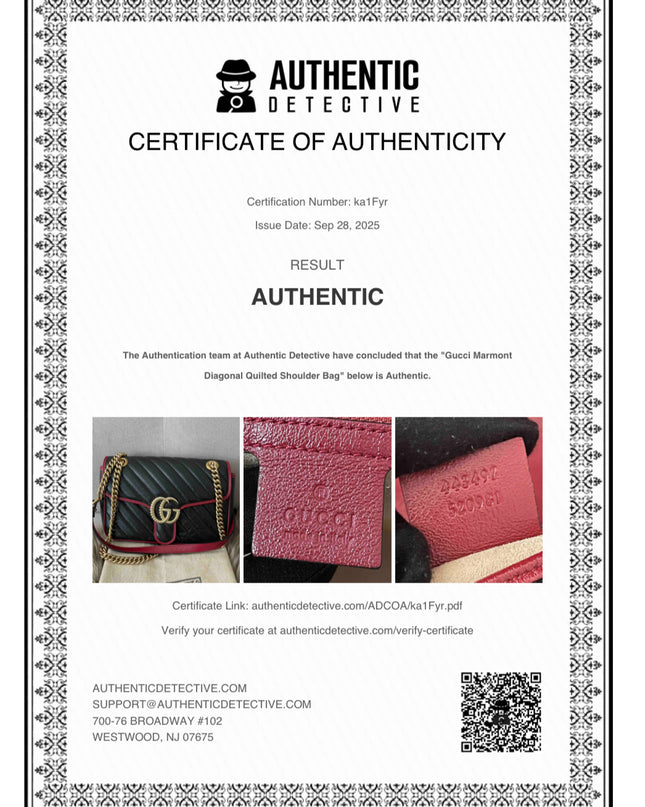 PRELOVED AUTHENTIC GUCCI GG Mini Marmont Matelassé Bag in BLK/RED