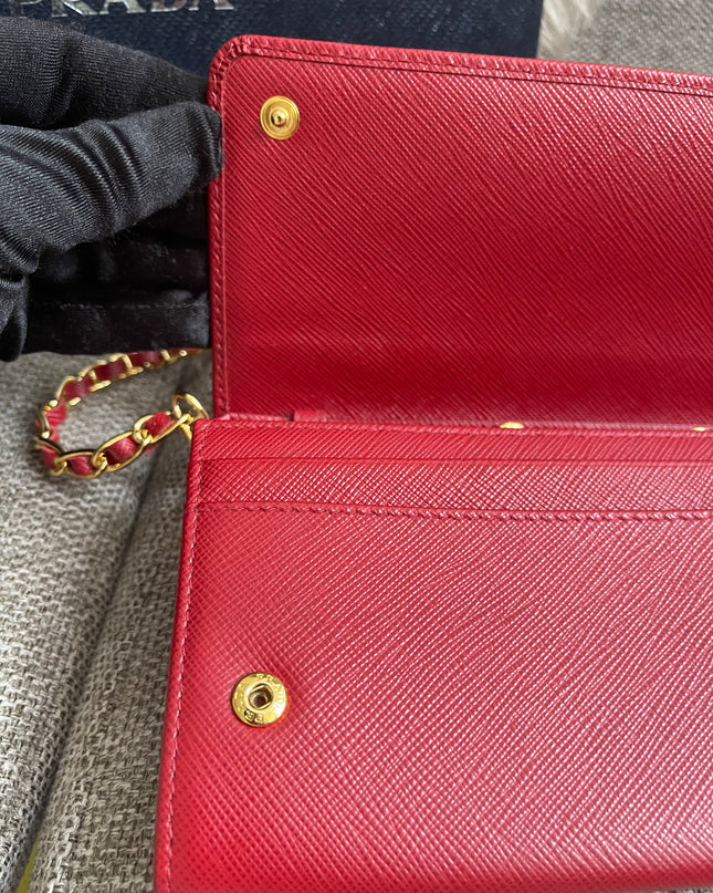 Preloved Authentic Prada Saffiano Metal Wallet on Chain in Fuoco Red