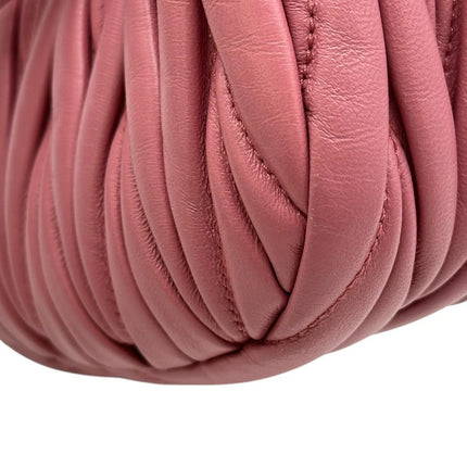 Preloved Authentic Rank A  Miu Miu Wonder Matelassé Hobo Mini Bag 5BP078 in pink with gold hardware and nappa leather