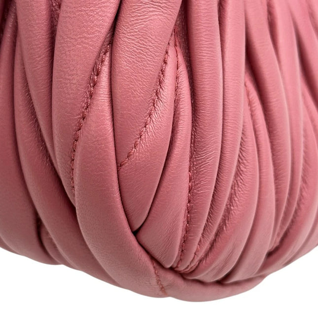 Preloved Authentic Rank A  Miu Miu Wonder Matelassé Hobo Mini Bag 5BP078 in pink with gold hardware and nappa leather