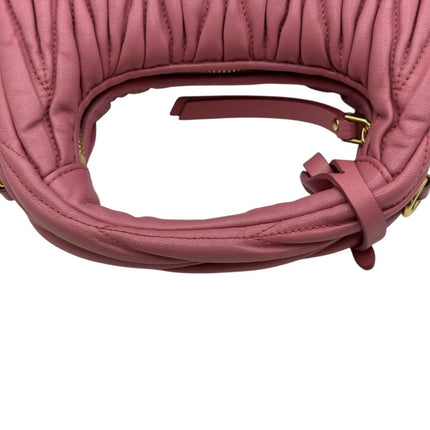 Preloved Authentic Rank A  Miu Miu Wonder Matelassé Hobo Mini Bag 5BP078 in pink with gold hardware and nappa leather