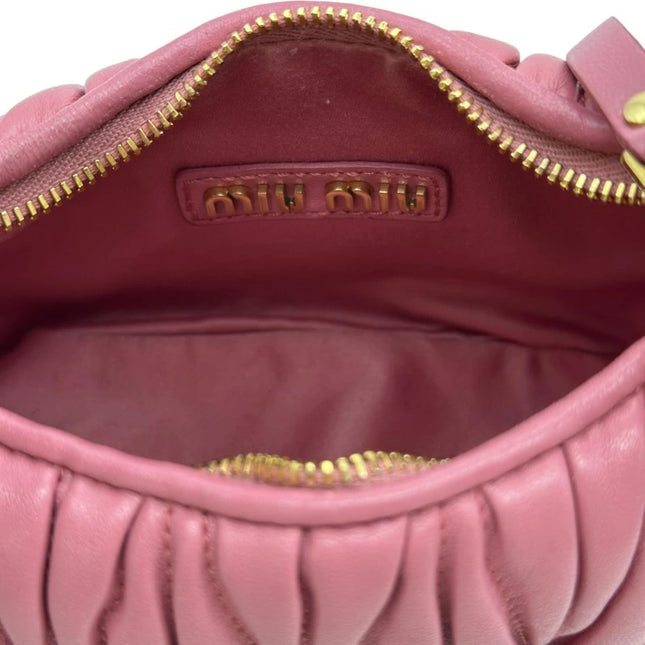 Preloved Authentic Rank A  Miu Miu Wonder Matelassé Hobo Mini Bag 5BP078 in pink with gold hardware and nappa leather