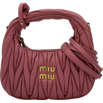 Preloved Authentic Rank A  Miu Miu Wonder Matelassé Hobo Mini Bag 5BP078 in pink with gold hardware and nappa leather