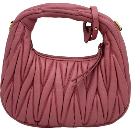 Preloved Authentic Rank A  Miu Miu Wonder Matelassé Hobo Mini Bag 5BP078 in pink with gold hardware and nappa leather