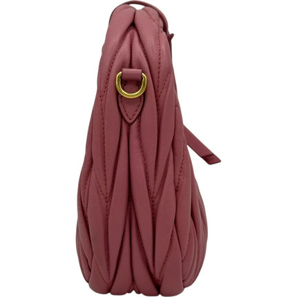 Preloved Authentic Rank A  Miu Miu Wonder Matelassé Hobo Mini Bag 5BP078 in pink with gold hardware and nappa leather