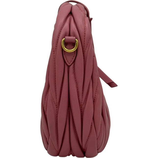 Preloved Authentic Rank A  Miu Miu Wonder Matelassé Hobo Mini Bag 5BP078 in pink with gold hardware and nappa leather