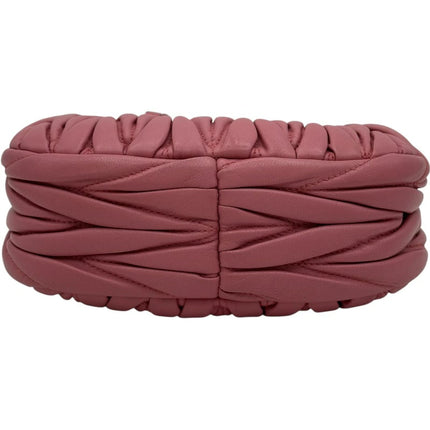 Preloved Authentic Rank A  Miu Miu Wonder Matelassé Hobo Mini Bag 5BP078 in pink with gold hardware and nappa leather