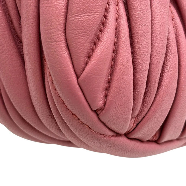 Preloved Authentic Rank A  Miu Miu Wonder Matelassé Hobo Mini Bag 5BP078 in pink with gold hardware and nappa leather